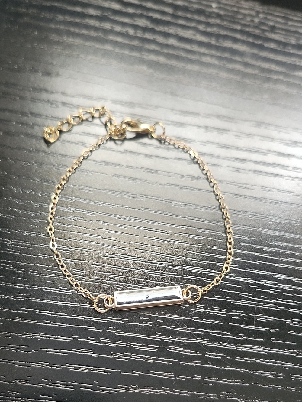 Delicate Two-Tone Bar Chain Bracelet - Gold and Black
